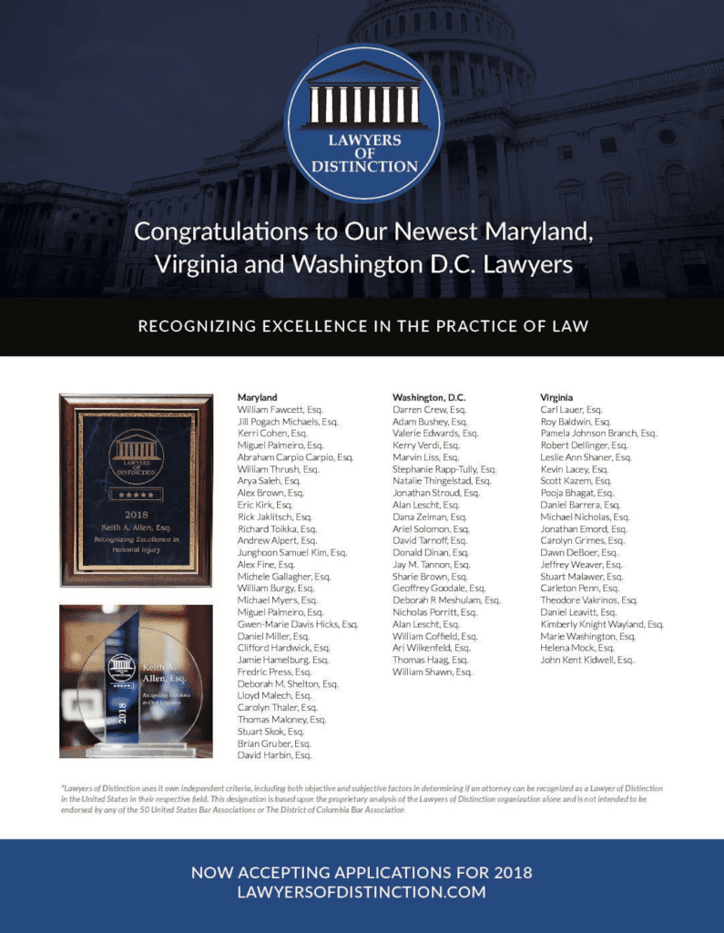 Lawyers of Distinction Featured in the July/August Edition of The Maryland State Bar Journal