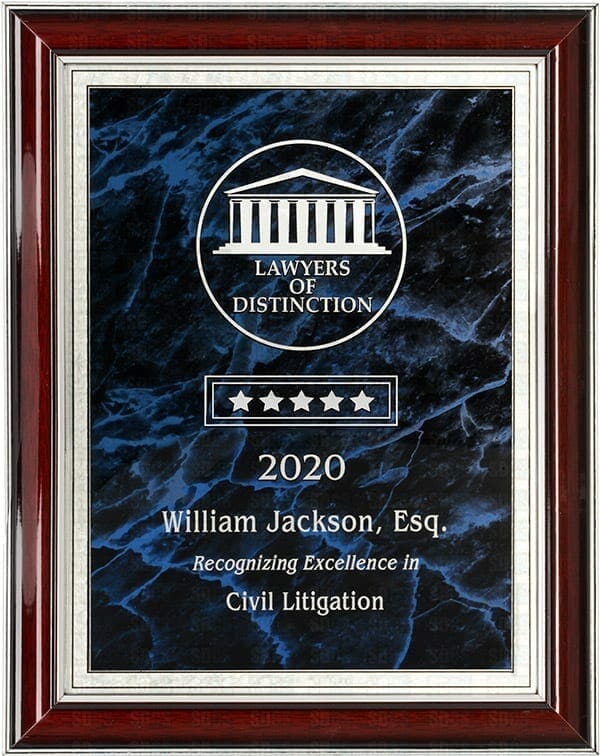 example of lawyers of distinction 2020 plaque